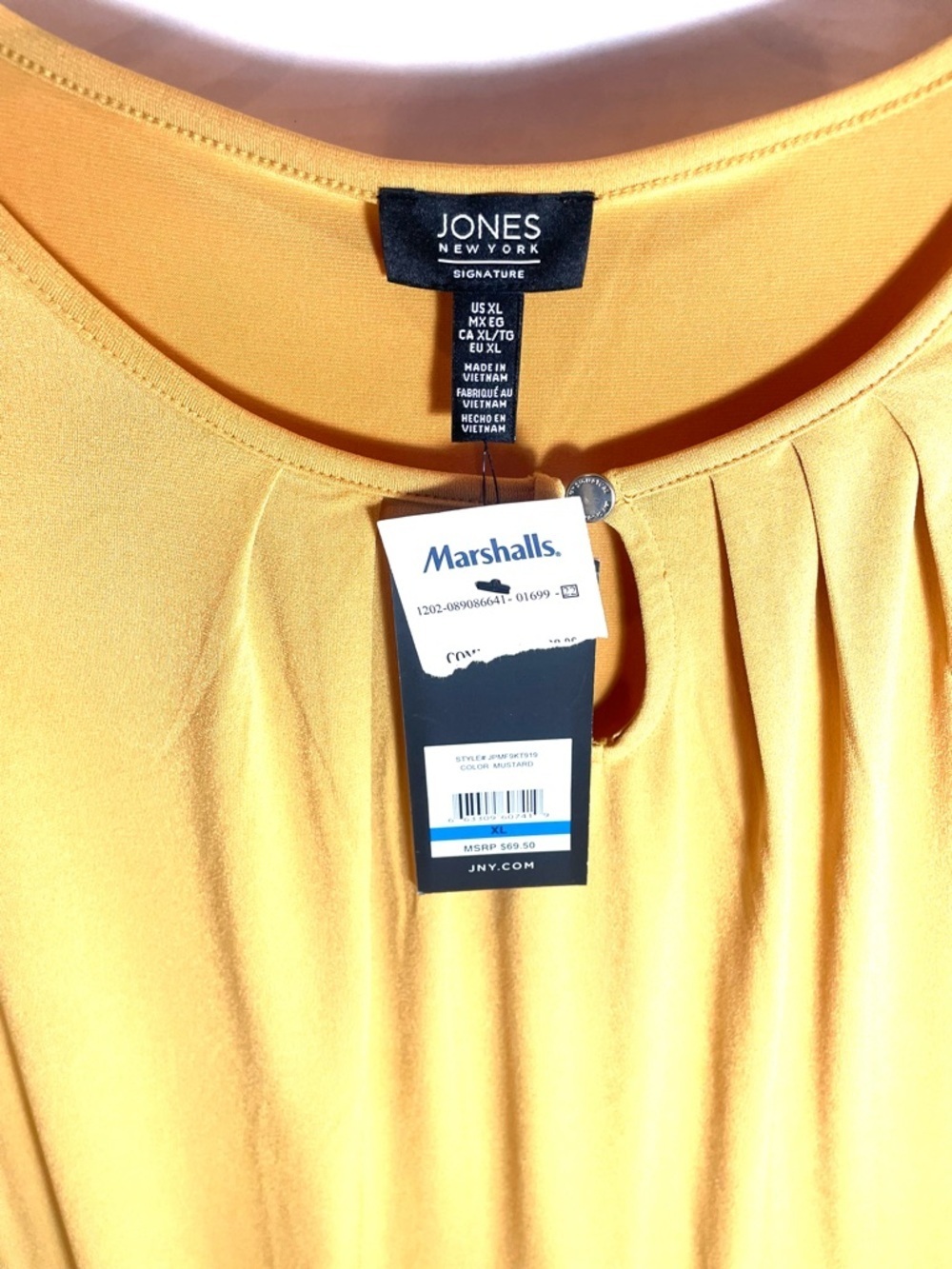 Jones New York Mustard Pleated Neck Blouse NWT XL Work Office Top - Picture 9 of 10